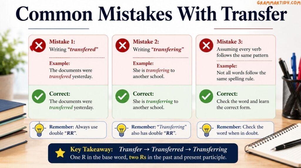 Transferred vs Transfered: Which Is Correct? common mistakes with transfer