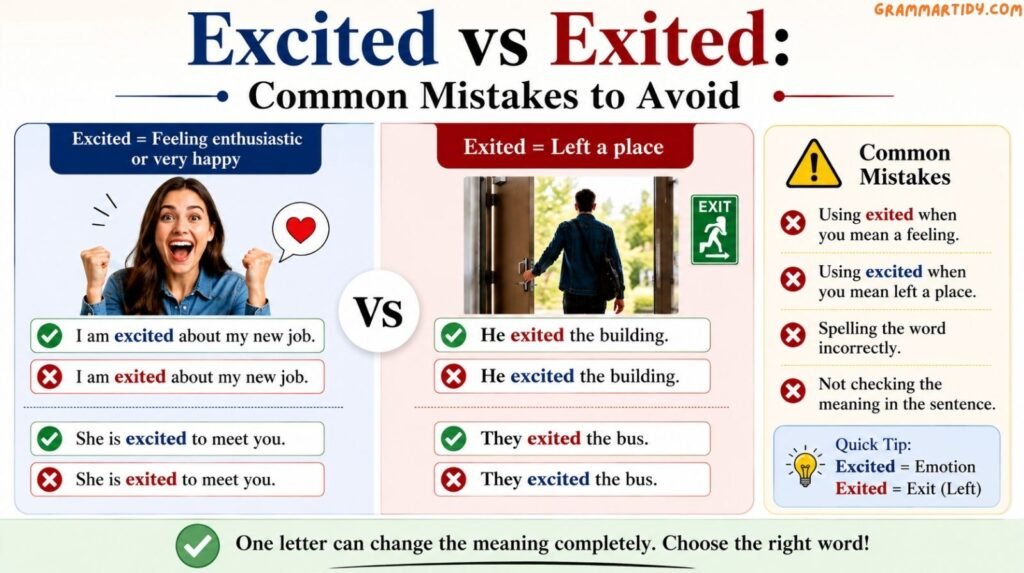 Excited vs Exited: Learn The Difference And Usage excited vs exited common mistakes to avoid