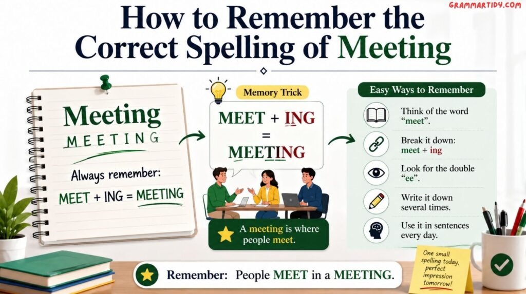 Meating vs Meeting: Difference And Correct Usage how to remember the correct spelling of meeting