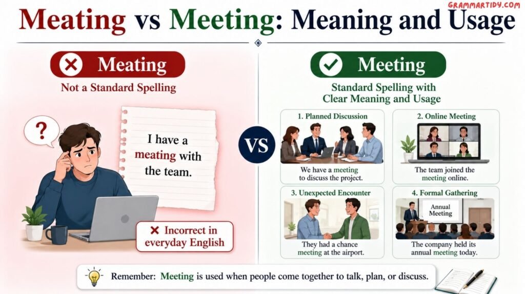 Meating vs Meeting: Difference And Correct Usage meating vs meeting meaning and usage