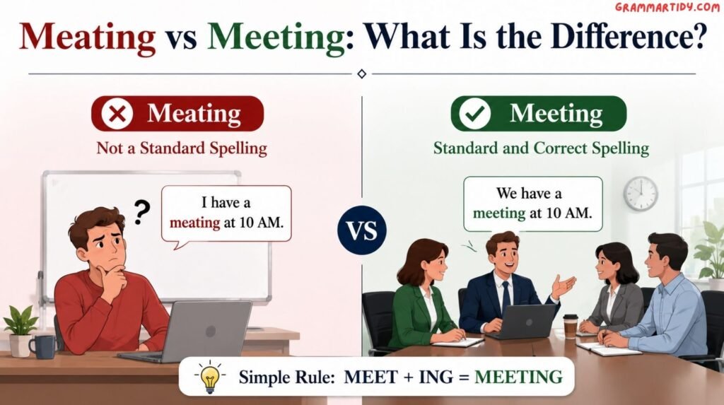 Meating vs Meeting: Difference And Correct Usage meating vs meeting what is the difference