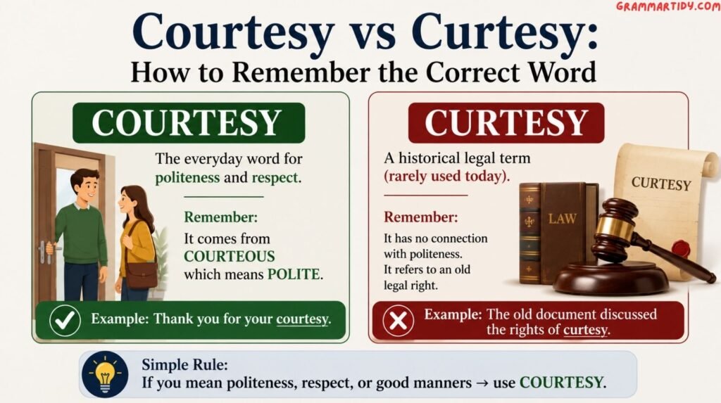 Courtesy vs Curtesy: Meaning, Usage And Common Mistakes courtesy vs curtesy how to remember the correct word