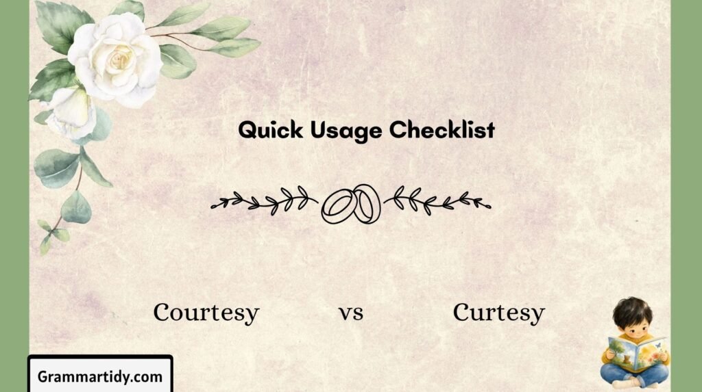 Courtesy vs Curtesy: Meaning, Usage And Common Mistakes courtesy vs curtesy quick usage checklist