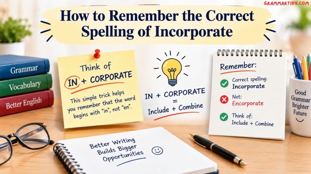 how to remember the correct spelling of incorporate