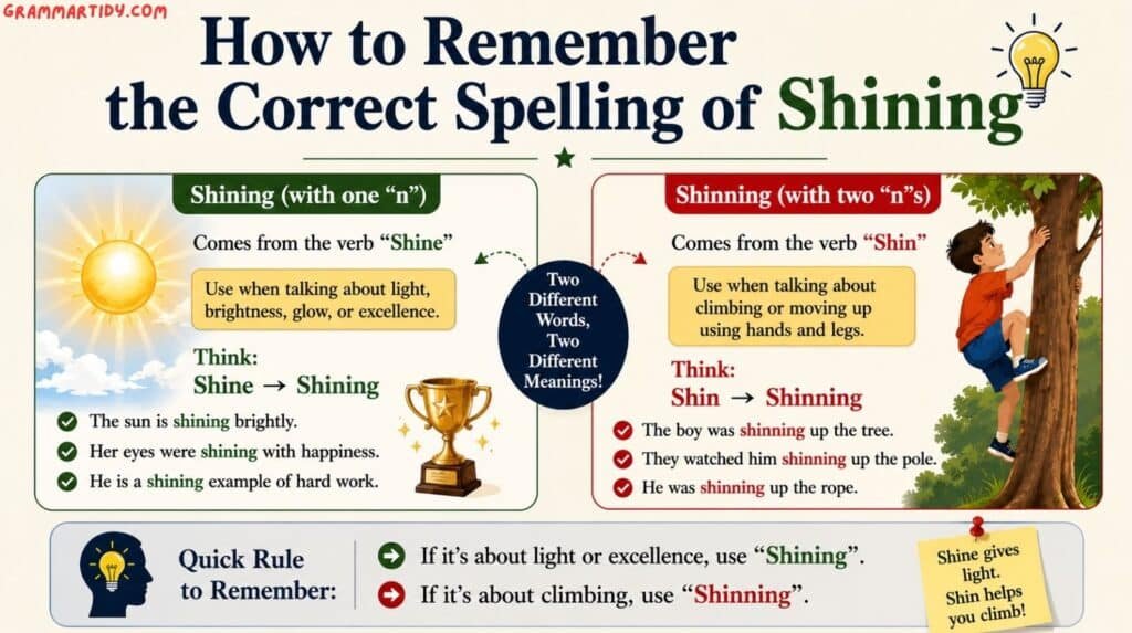 Shinning vs Shining: Correct Spelling And Usage how to remember the correct spelling of shining