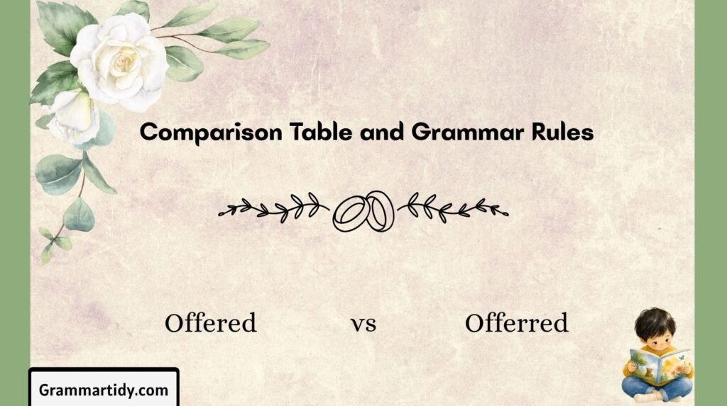 offered vs offerred comparison table and grammar rules