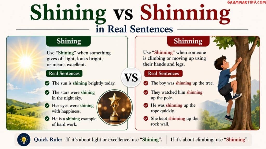 Shinning vs Shining: Correct Spelling And Usage shining vs shinning in real sentences