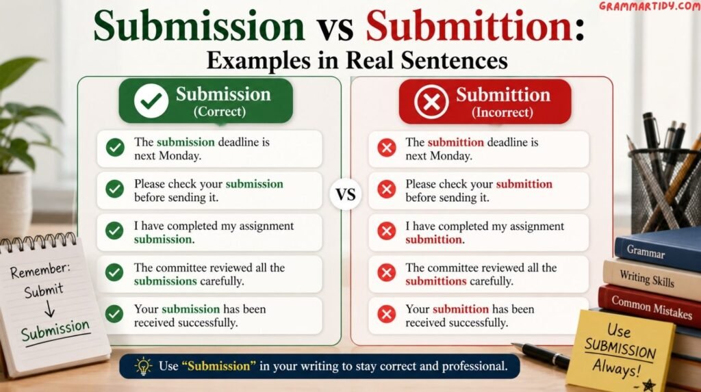 submission vs submittion examples in real sentences