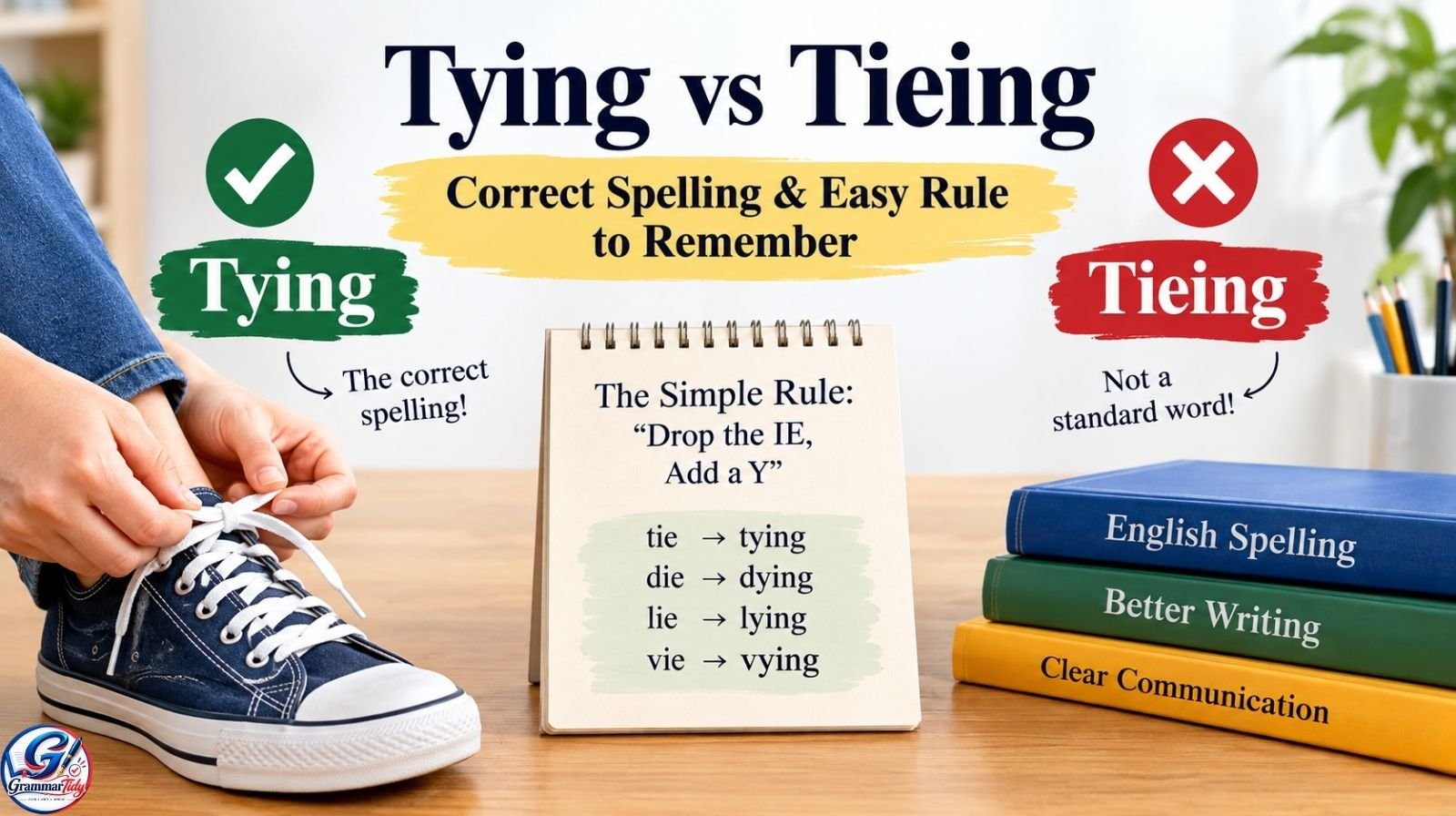 Tying vs Tieing: Correct Spelling & Easy Rule To Remember tying vs tieing correct spelling & easy rule to remember